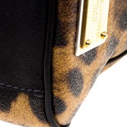 Dolce and Gabbana Leopard Print Coated Canvas Miss Sicily Bowling Bag