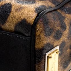 Dolce and Gabbana Leopard Print Coated Canvas Miss Sicily Bowling Bag