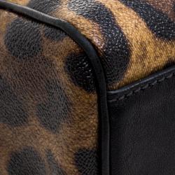 Dolce and Gabbana Leopard Print Coated Canvas Miss Sicily Bowling Bag