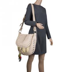 Pre Owned Dolce and Gabbana Beige/Yellow Leather and Snakeskin Coffee Fruit Charm Messenger Bag