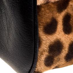 مملوكة مسبقًا Dolce and Gabbana Black Leopard Print Calf Hair and Crochet Miss Sicily Tote