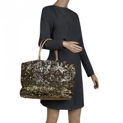 مملوكة مسبقًا Dolce and Gabbana Gold/Silver Sequin Embellished Drawstring Tote