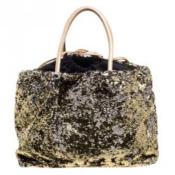 مملوكة مسبقًا Dolce and Gabbana Gold/Silver Sequin Embellished Drawstring Tote