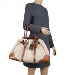 Pre Owned Dolce and Gabbana Beige/Brown Canvas and Leather Miss Romantique Bag