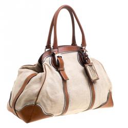 Pre Owned Dolce and Gabbana Beige/Brown Canvas and Leather Miss Romantique Bag