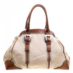 Pre Owned Dolce and Gabbana Beige/Brown Canvas and Leather Miss Romantique Bag