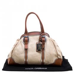 Pre Owned Dolce and Gabbana Beige/Brown Canvas and Leather Miss Romantique Bag