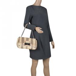 Pre Owned Dolce and Gabbana Beige Snakeskin Top Handle Bag