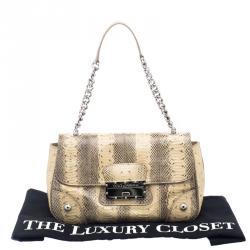 Pre Owned Dolce and Gabbana Beige Snakeskin Top Handle Bag