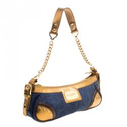 Pre Owned Dolce and Gabbana Blue/Gold Denim and Leather Shoulder Bag 