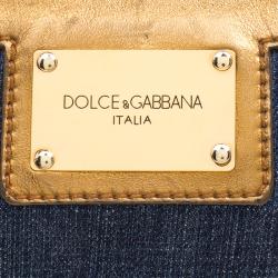 Pre Owned Dolce and Gabbana Blue/Gold Denim and Leather Shoulder Bag 