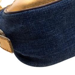 Pre Owned Dolce and Gabbana Blue/Gold Denim and Leather Shoulder Bag 