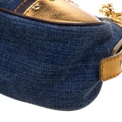 Pre Owned Dolce and Gabbana Blue/Gold Denim and Leather Shoulder Bag 