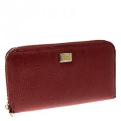Dolce and Gabbana Red Leather Zip Around Wallet
