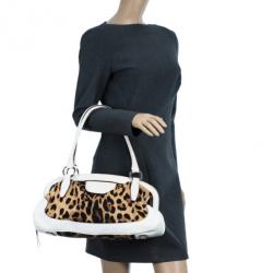 Pre Owned Dolce and Gabbana Animal Print Canvas Satchel