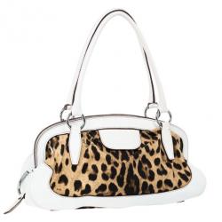 Pre Owned Dolce and Gabbana Animal Print Canvas Satchel
