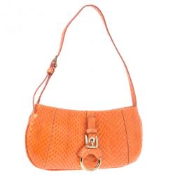 Pre Owned Dolce and Gabbana Orange Snakeskin Clutch