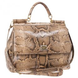 مملوكة مسبقًا Dolce and Gabbana Gold Python Medium Miss Sicily Satchel