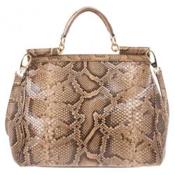 مملوكة مسبقًا Dolce and Gabbana Gold Python Medium Miss Sicily Satchel