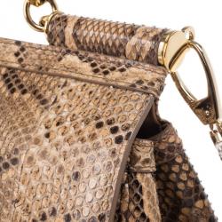 مملوكة مسبقًا Dolce and Gabbana Gold Python Medium Miss Sicily Satchel