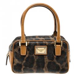 Pre Owned Dolce and Gabbana Brown Leopard Print Leather Satchel