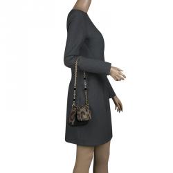 مملوكة مسبقًا Dolce and Gabbana Brown/Black Leopard Print Denim and Crochete Clutch Bag