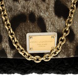 مملوكة مسبقًا Dolce and Gabbana Brown/Black Leopard Print Denim and Crochete Clutch Bag