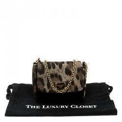 مملوكة مسبقًا Dolce and Gabbana Brown/Black Leopard Print Denim and Crochete Clutch Bag
