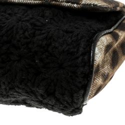 مملوكة مسبقًا Dolce and Gabbana Brown/Black Leopard Print Denim and Crochete Clutch Bag