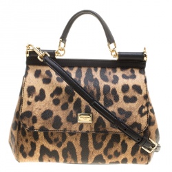 مملوكة مسبقًا Dolce and Gabbana Leopard Print Coated Canvas Miss Sicily Tote