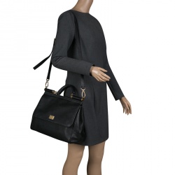 Pre Owned Dolce and Gabbana Black Leather Large Miss Sicily Tote