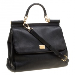 Pre Owned Dolce and Gabbana Black Leather Large Miss Sicily Tote