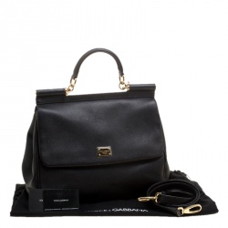 Pre Owned Dolce and Gabbana Black Leather Large Miss Sicily Tote