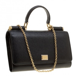 Pre Owned Dolce and Gabbana Black Leather Disco Clutch 