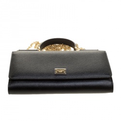 Pre Owned Dolce and Gabbana Black Leather Disco Clutch 