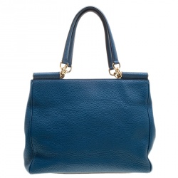 Pre Owned Dolce and Gabbana Teal Leather Large Double Handle Miss Sicily Tote
