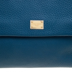 Pre Owned Dolce and Gabbana Teal Leather Large Double Handle Miss Sicily Tote