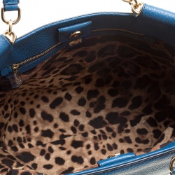 Pre Owned Dolce and Gabbana Teal Leather Large Double Handle Miss Sicily Tote