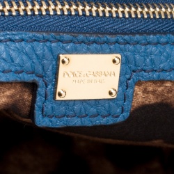 Pre Owned Dolce and Gabbana Teal Leather Large Double Handle Miss Sicily Tote