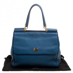 Pre Owned Dolce and Gabbana Teal Leather Large Double Handle Miss Sicily Tote