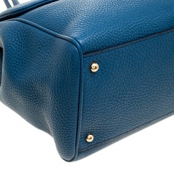 Pre Owned Dolce and Gabbana Teal Leather Large Double Handle Miss Sicily Tote