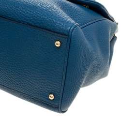 Pre Owned Dolce and Gabbana Teal Leather Large Double Handle Miss Sicily Tote