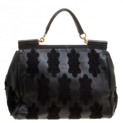 مملوكة مسبقًا حقيبة دولتشي أند غابانا يد علوية ميس سيسيلي ناعمة كبيرة دانتيل وجلد سوداء