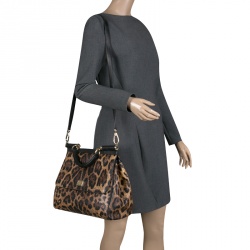Pre Owned Dolce and Gabbana Leopard Print Coated Canvas Medium Miss Sicily Tote