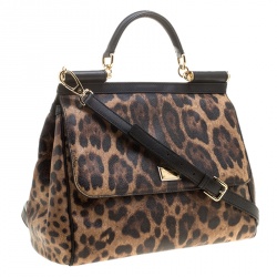 Pre Owned Dolce and Gabbana Leopard Print Coated Canvas Medium Miss Sicily Tote