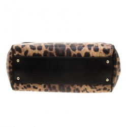 Pre Owned Dolce and Gabbana Leopard Print Coated Canvas Medium Miss Sicily Tote