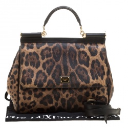Pre Owned Dolce and Gabbana Leopard Print Coated Canvas Medium Miss Sicily Tote