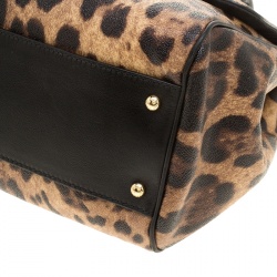 Pre Owned Dolce and Gabbana Leopard Print Coated Canvas Medium Miss Sicily Tote