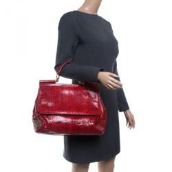 مملوكة مسبقًا Dolce and Gabbana Red Python Medium Miss Sicily Top Handle Bag