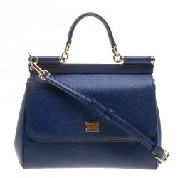 Pre Owned Dolce and Gabbana Blue Leather Medium Miss Sicily Top Handle Bag